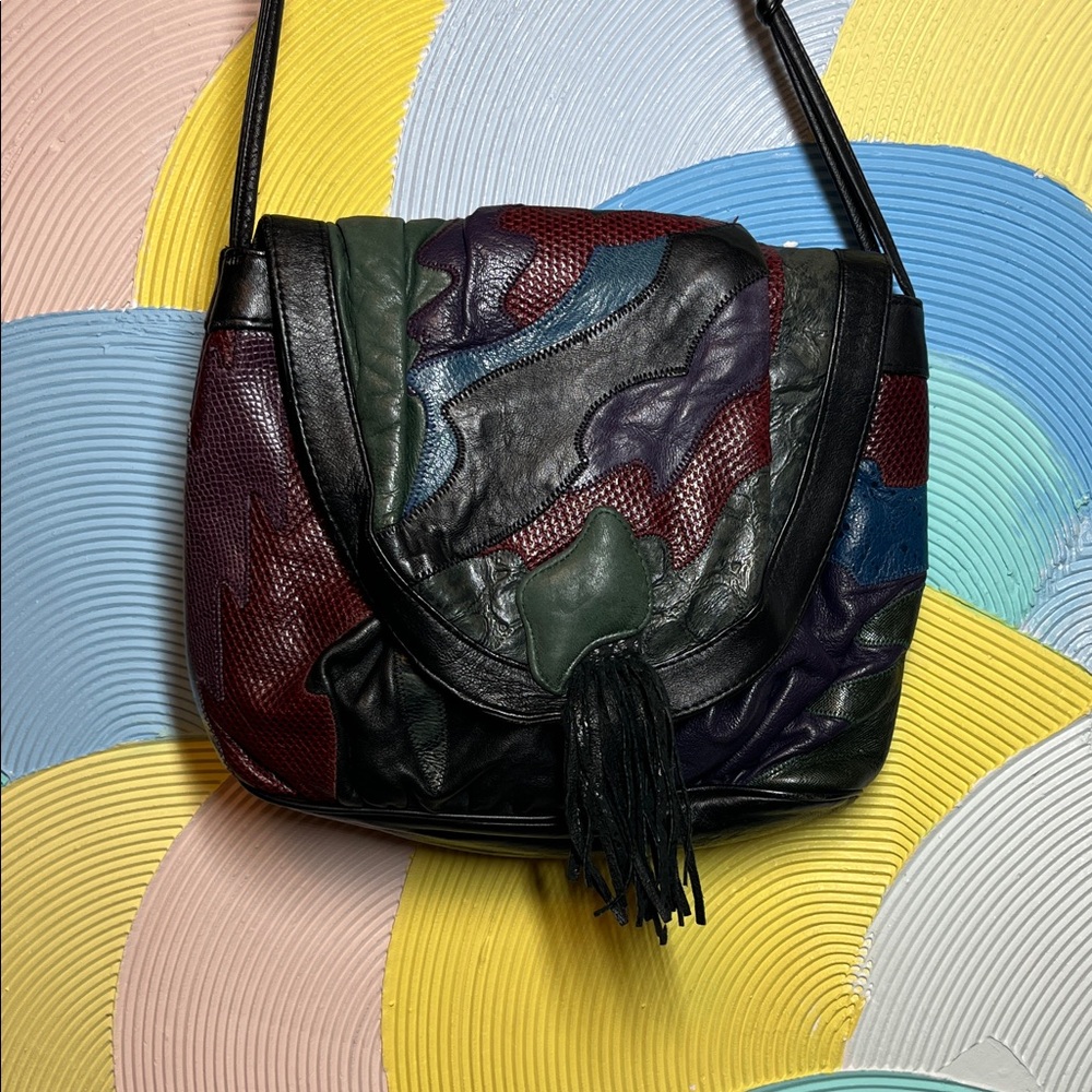 Vintage 80s ViVa of California USA Leather multicolored texture shoulder purse